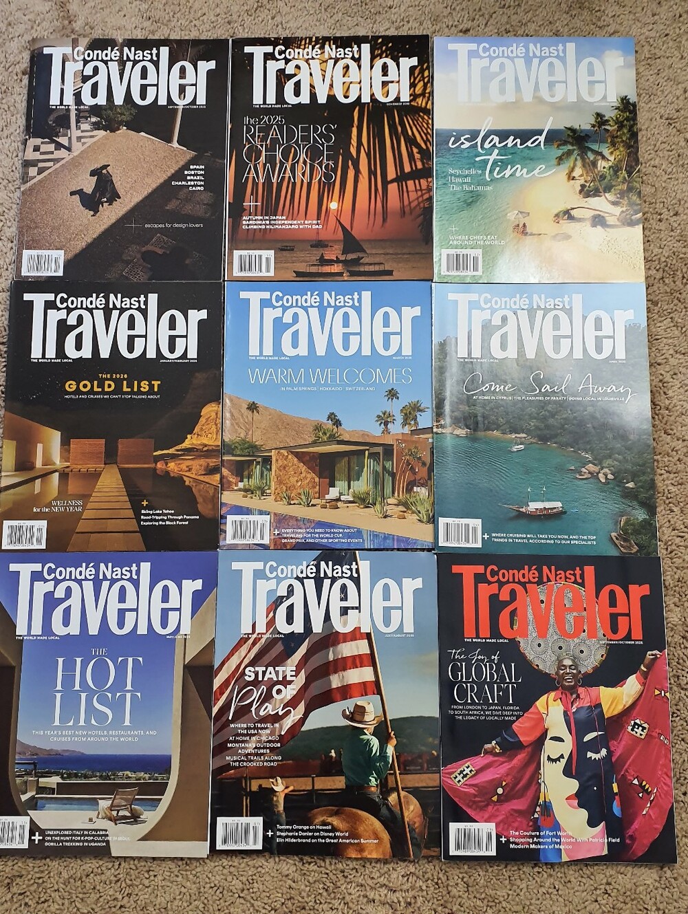 Conde Nast Traveler Magazine Lot Of 9 Sep 2025 To Sep 2026 Issues For Collectors